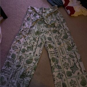 Botanical Print Wide Leg Women's Pants